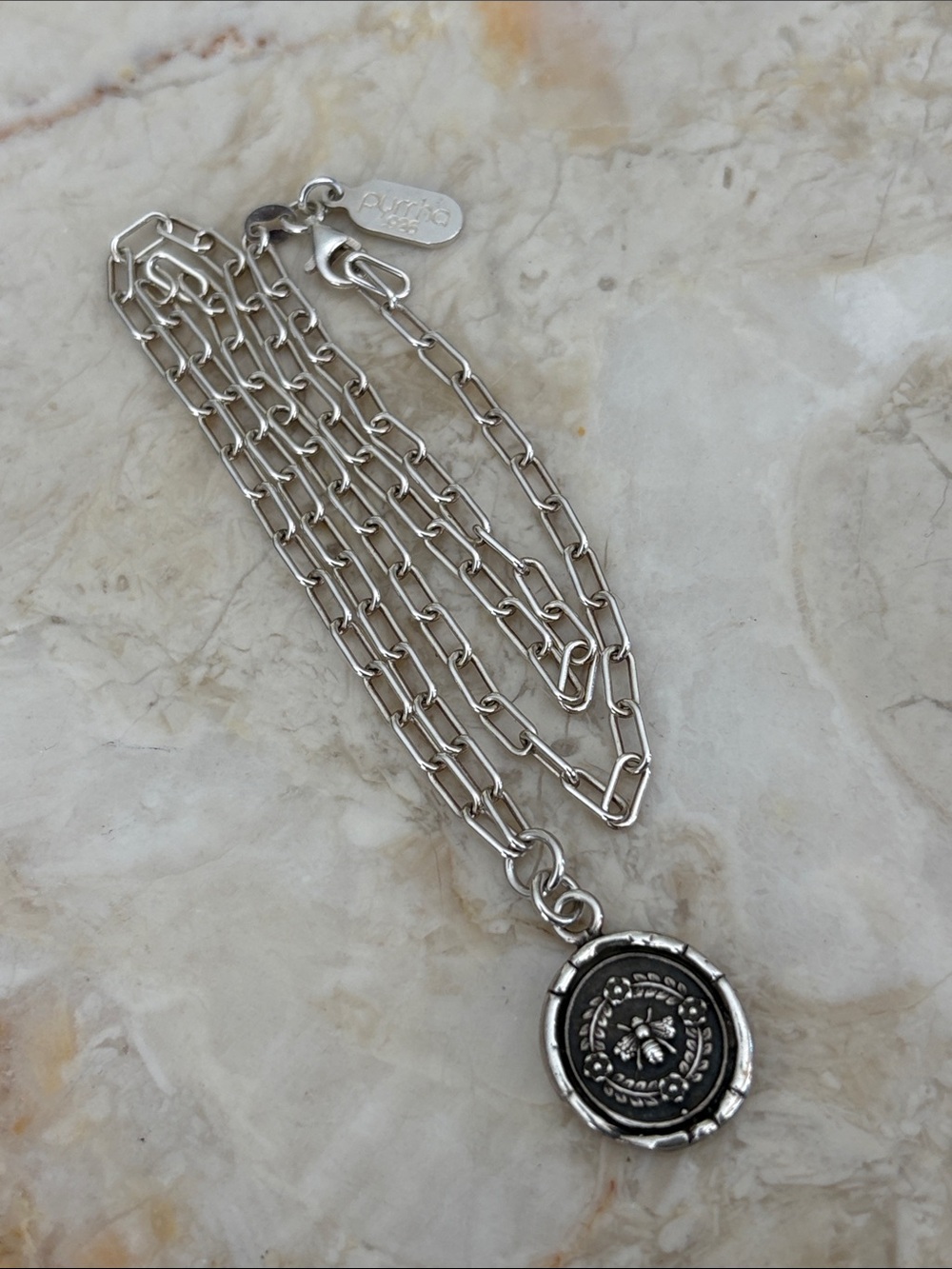 Pyrrha Honeybee Talisman 925 Sterling Silver 18” Pyrrha Paperclip Chain - As New